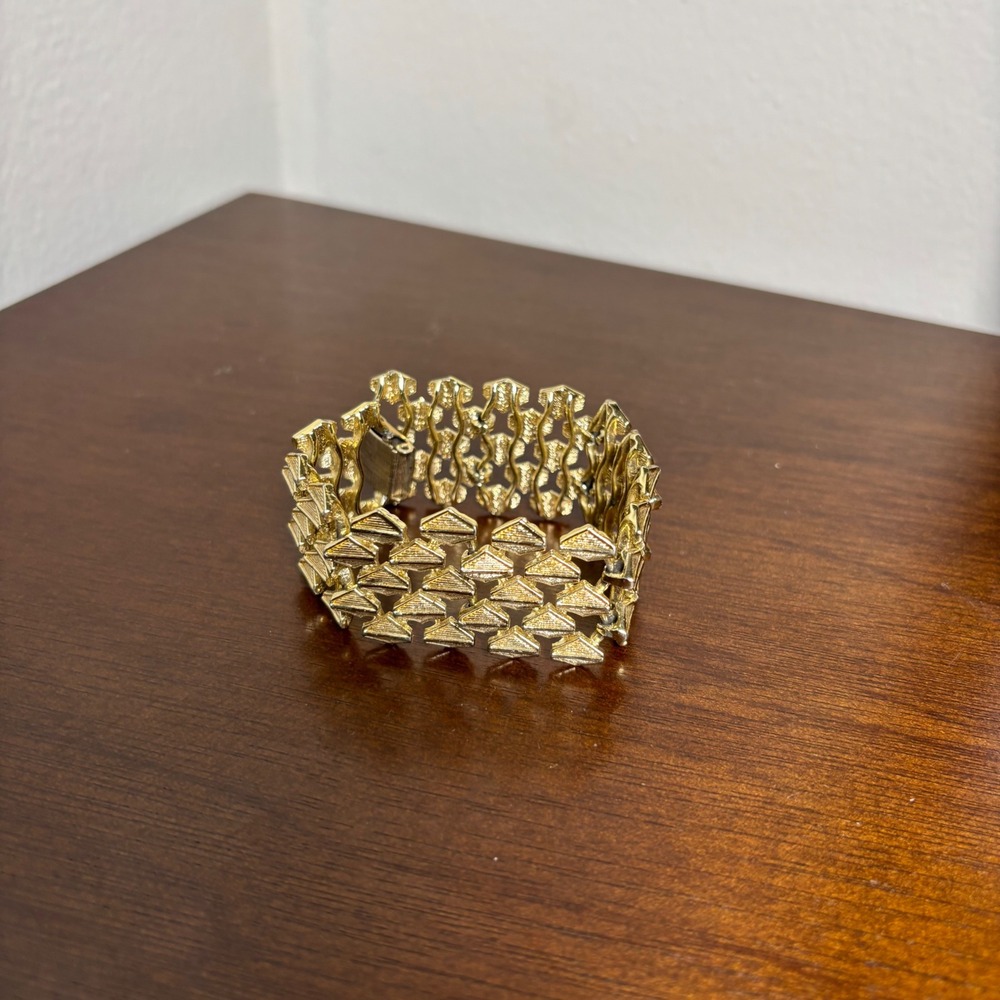 Vintage bracelet Gold tone Halloween accessories fold over clasp 1960's retro